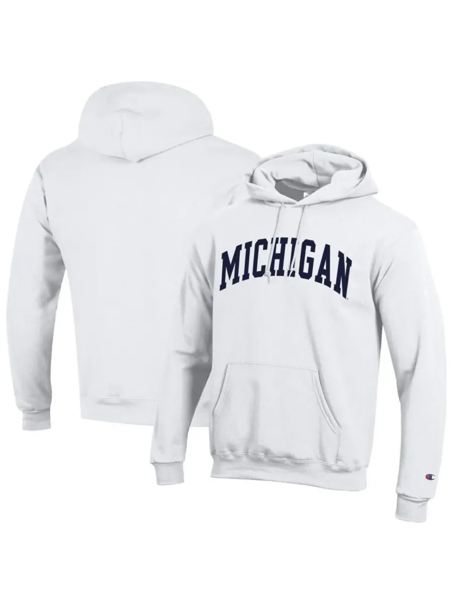 Champion Мужская белая флисовая толстовка с капюшоном Michigan Wolverines Basic Arch