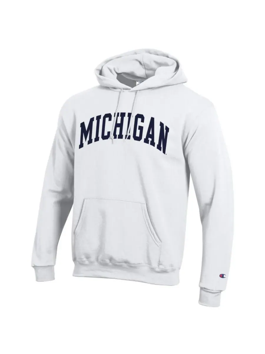 Champion Мужская белая флисовая толстовка с капюшоном Michigan Wolverines Basic Arch — изображение 3 из 3, белый