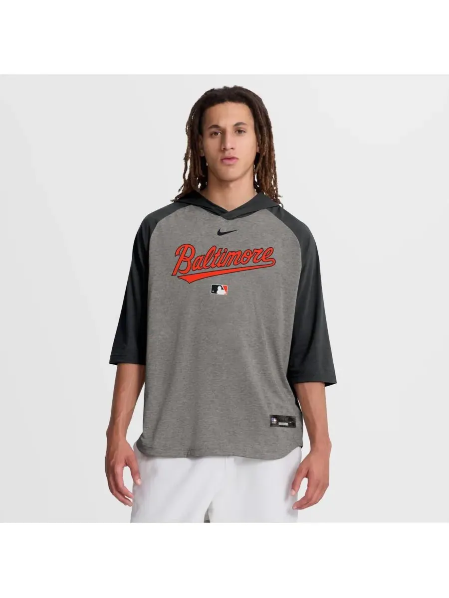 Nike Мужская черная футболка с капюшоном Baltimore Orioles Authentic Collection Flux Dri-FIT с