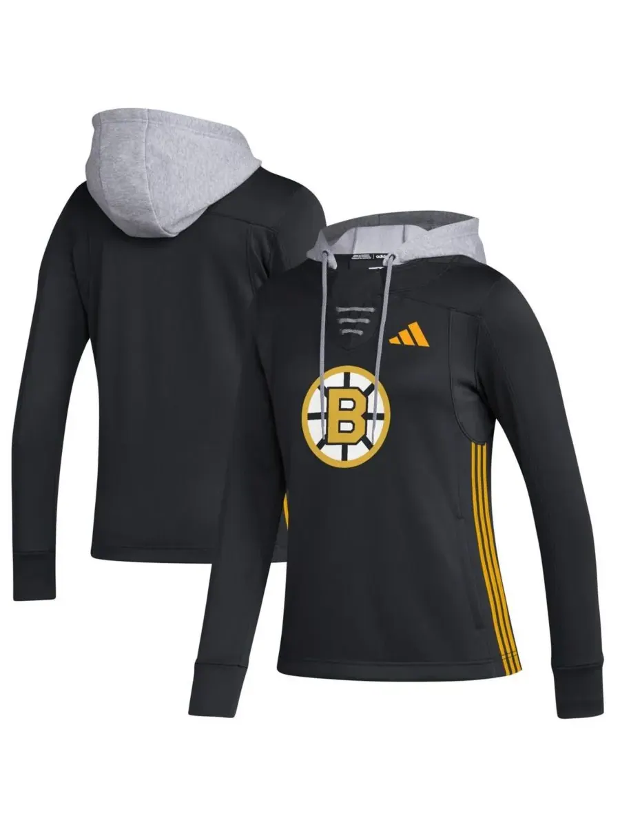 Adidas Женская черная толстовка с капюшоном Boston Bruins Refresh Skate Lace AEROREADY