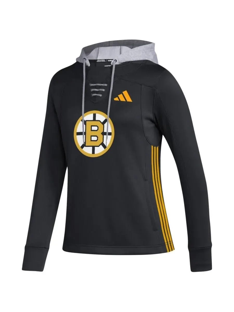 Adidas Женская черная толстовка с капюшоном Boston Bruins Refresh Skate Lace AEROREADY — изображение 2 из 3, черный