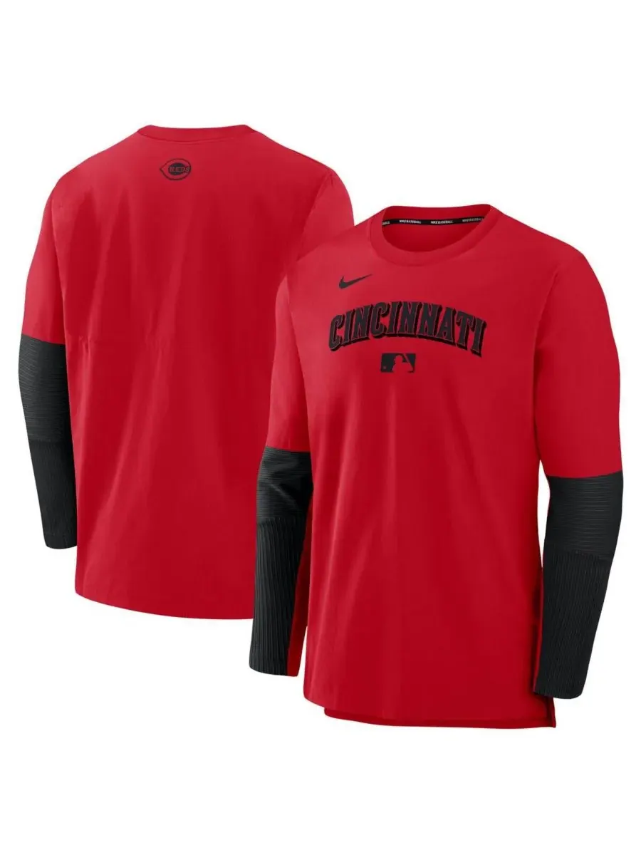 Nike Мужская красно-черная толстовка-пуловер из аутентичной коллекции Cincinnati Reds, легкая, из