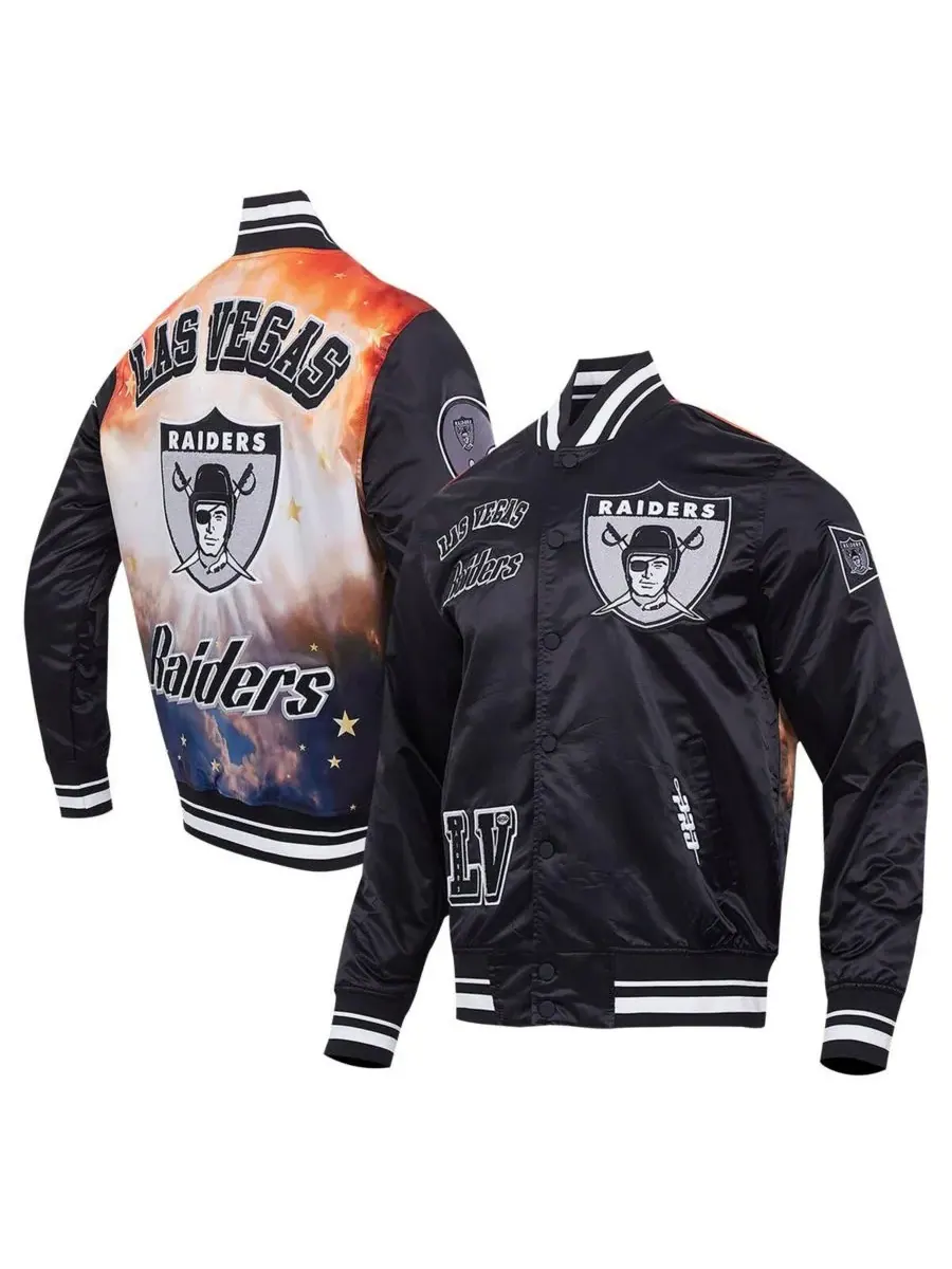 Pro Standard Мужская черная атласная куртка Las Vegas Raiders с сублимационной печатью и застежкой