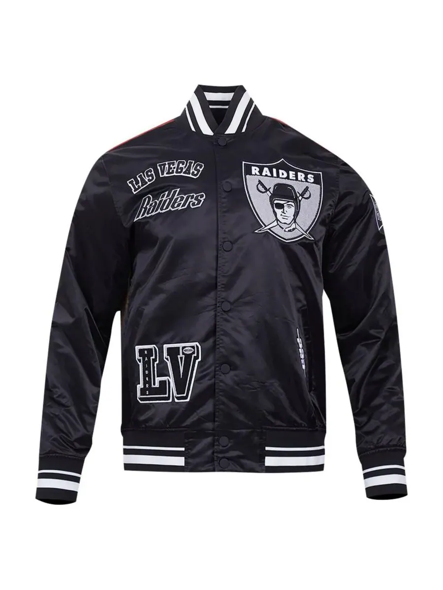 Pro Standard Мужская черная атласная куртка Las Vegas Raiders с сублимационной печатью и застежкой — изображение 2 из 5