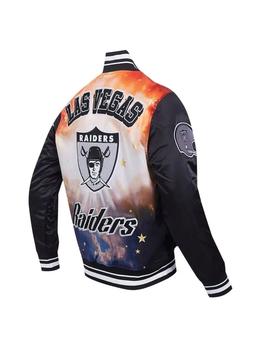 Pro Standard Мужская черная атласная куртка Las Vegas Raiders с сублимационной печатью и застежкой — изображение 4 из 5