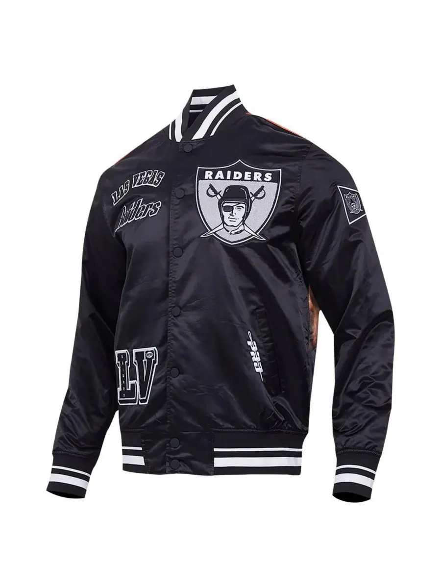 Pro Standard Мужская черная атласная куртка Las Vegas Raiders с сублимационной печатью и застежкой — изображение 5 из 5