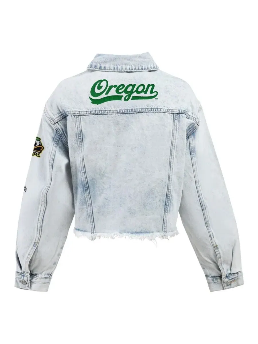 Женская укороченная джинсовая куртка Oregon Ducks светлого оттенка на пуговицах Hype And Vice — изображение 3 из 3