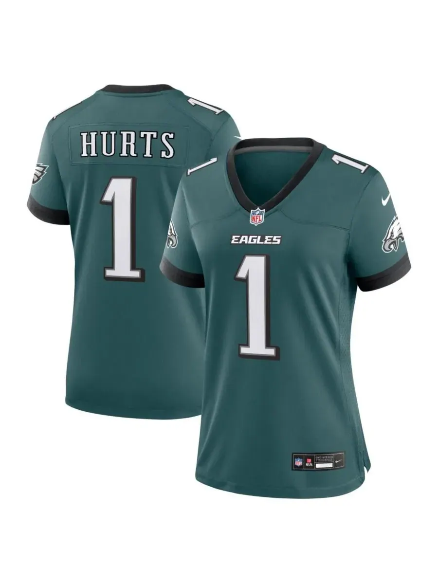 Женская футболка Nike с принтом Jalen Hurts Midnight Green Philadelphia Eagles Team Game Jersey