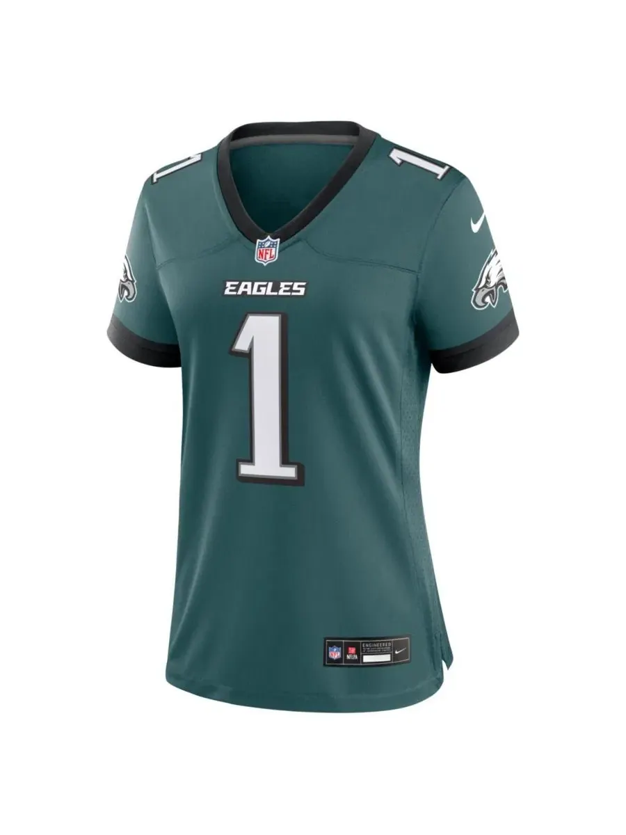 Женская футболка Nike с принтом Jalen Hurts Midnight Green Philadelphia Eagles Team Game Jersey — изображение 2 из 3, зеленый