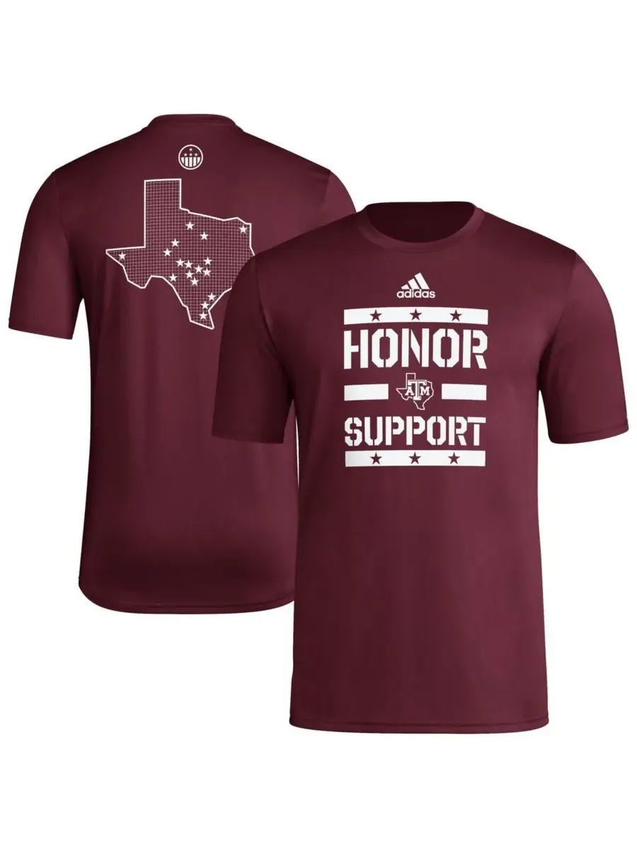 Adidas Мужская бордовая футболка Texas A&M Aggies Honor Support для поддержки перед игрой