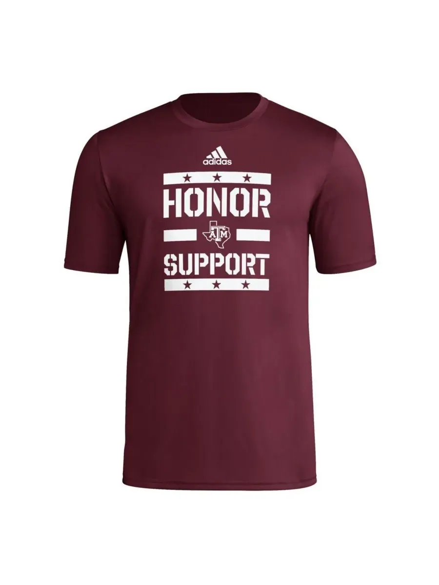 Adidas Мужская бордовая футболка Texas A&M Aggies Honor Support для поддержки перед игрой — изображение 3 из 3, коричневый