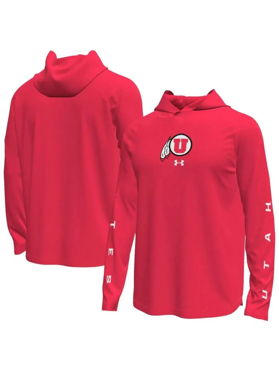 Under Armour Мужская красная футболка с длинными рукавами и капюшоном Utah Utes Tech Stretch