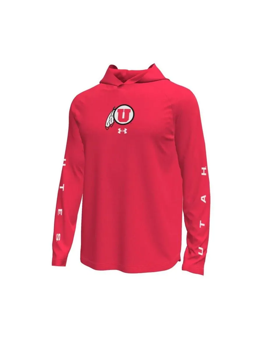 Under Armour Мужская красная футболка с длинными рукавами и капюшоном Utah Utes Tech Stretch — изображение 2 из 3, красный