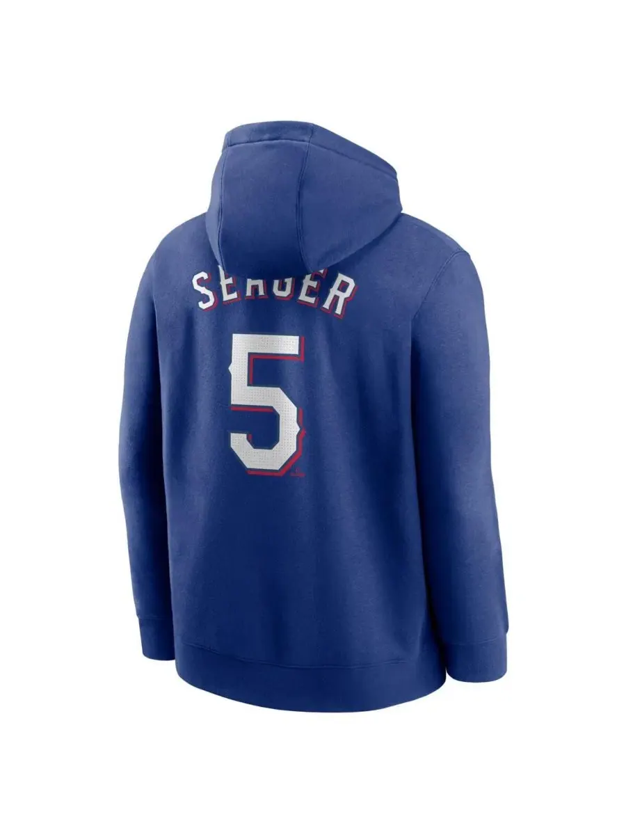 Мужская флисовая толстовка с капюшоном Corey Seager Royal Texas Rangers с именем и номером игрока — изображение 2 из 3