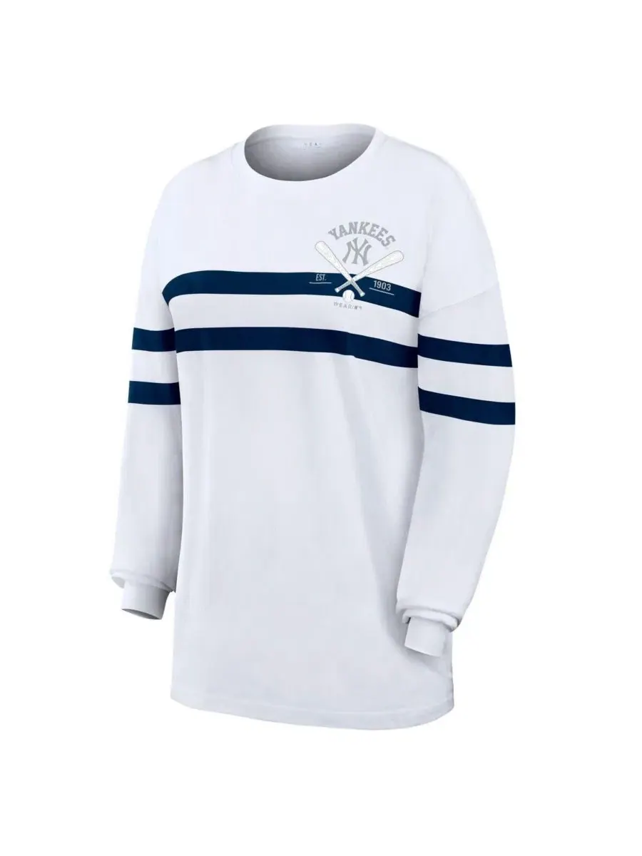 Женская белая футболка New York Yankees оверсайз с длинными рукавами в полоску Wear By Erin Andrews — изображение 3 из 4