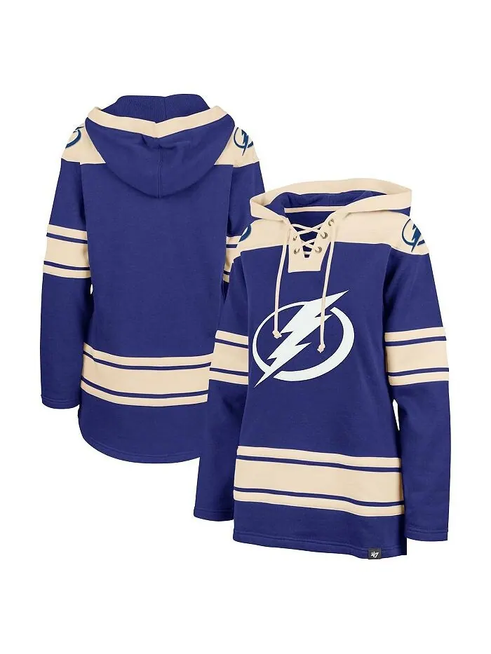 Женский синий пуловер с капюшоном Tampa Bay Lightning Superior со шнуровкой '47 Brand