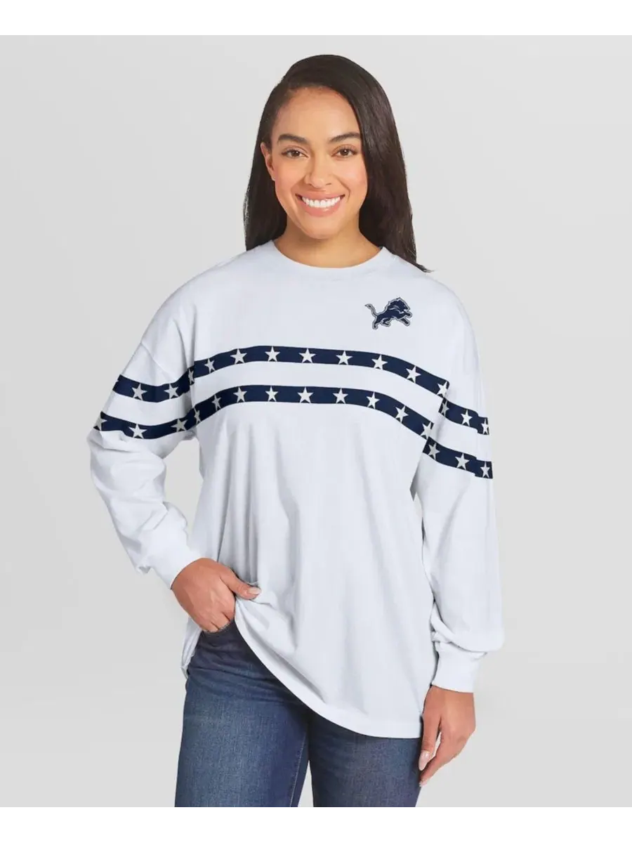 Футболка с длинным рукавом с принтом Detroit Lions Americana Stripe WEAR by Erin Andrews