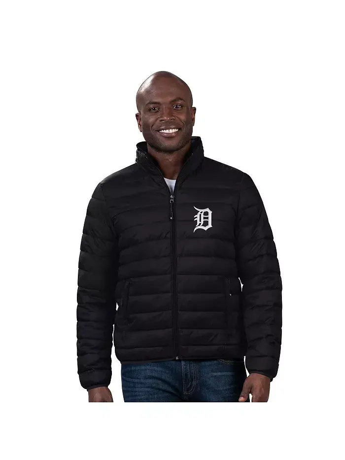 Мужская черная утепленная куртка-пуховик Detroit Tigers с молнией на всю длину и