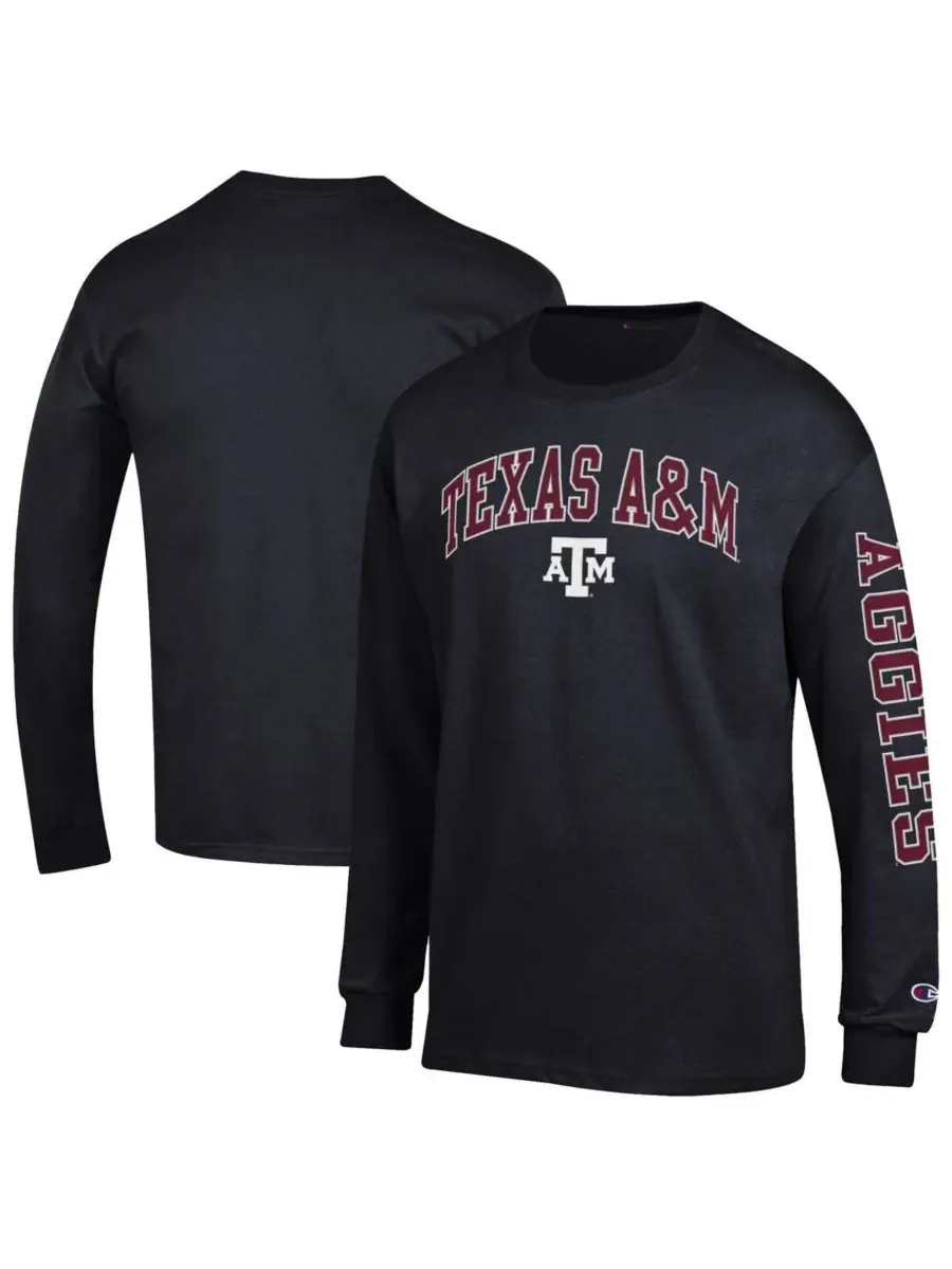 Champion Мужская черная футболка с длинным рукавом Texas A&M Aggies Arch Over Logo 2-Hit
