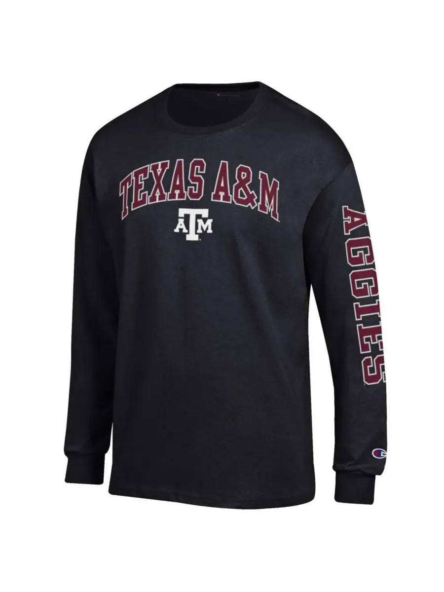Champion Мужская черная футболка с длинным рукавом Texas A&M Aggies Arch Over Logo 2-Hit — изображение 3 из 3, черный