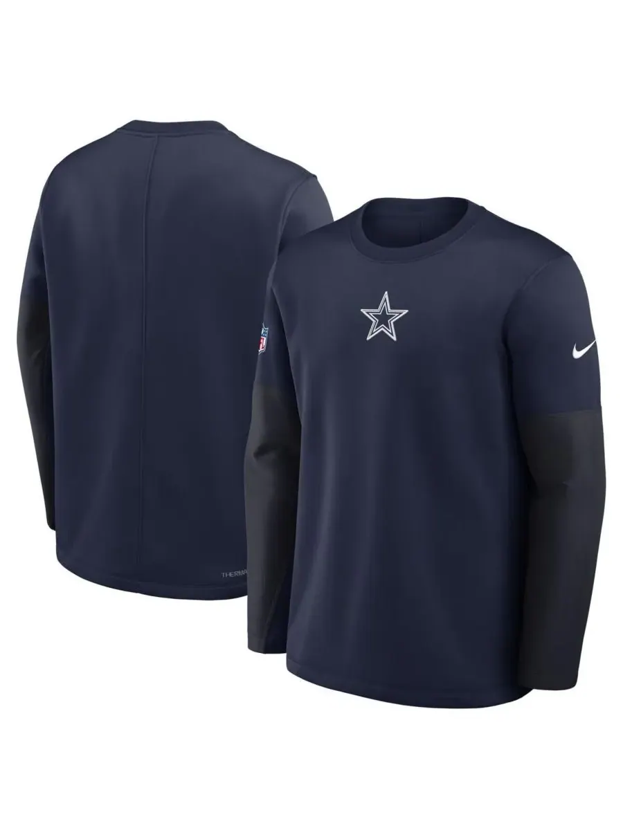 Nike Мужская темно-синяя футболка с длинным рукавом Dallas Cowboys Sideline Coach Therma-FIT