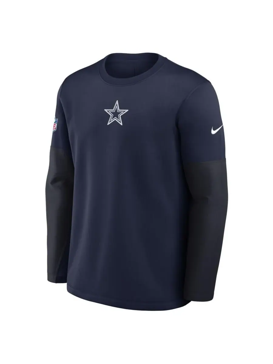 Nike Мужская темно-синяя футболка с длинным рукавом Dallas Cowboys Sideline Coach Therma-FIT — изображение 2 из 3