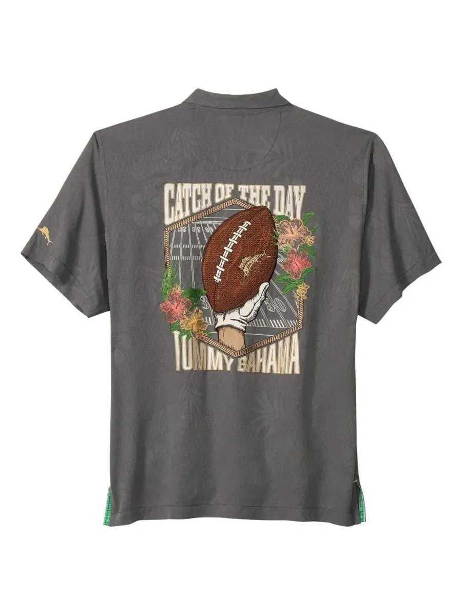 Tommy Bahama Мужская серая футболка на пуговицах Michigan Wolverines Catch of the Day Camp — изображение 3 из 3, серый