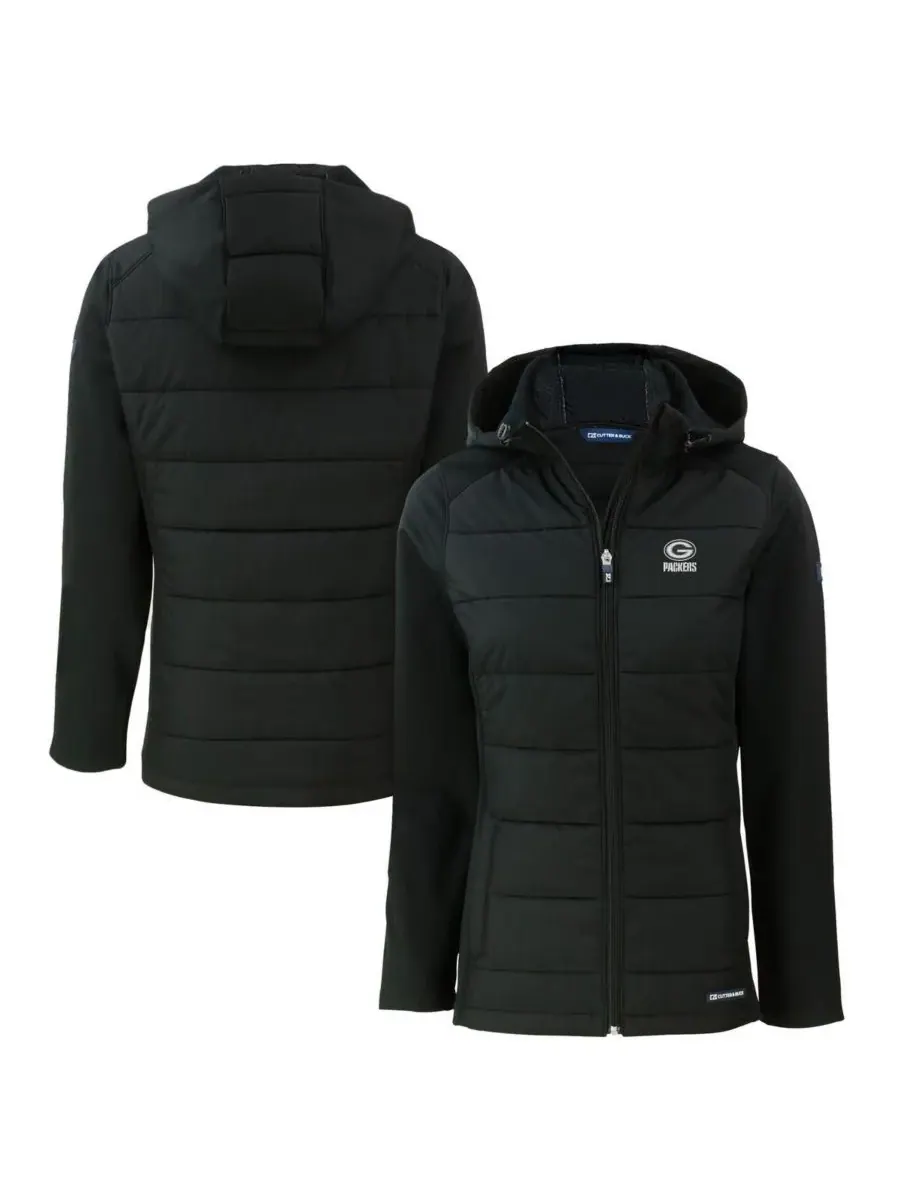 Cutter & Buck Женская черная куртка Green Bay Packers Evoke Hybrid Eco Softshell на молнии с