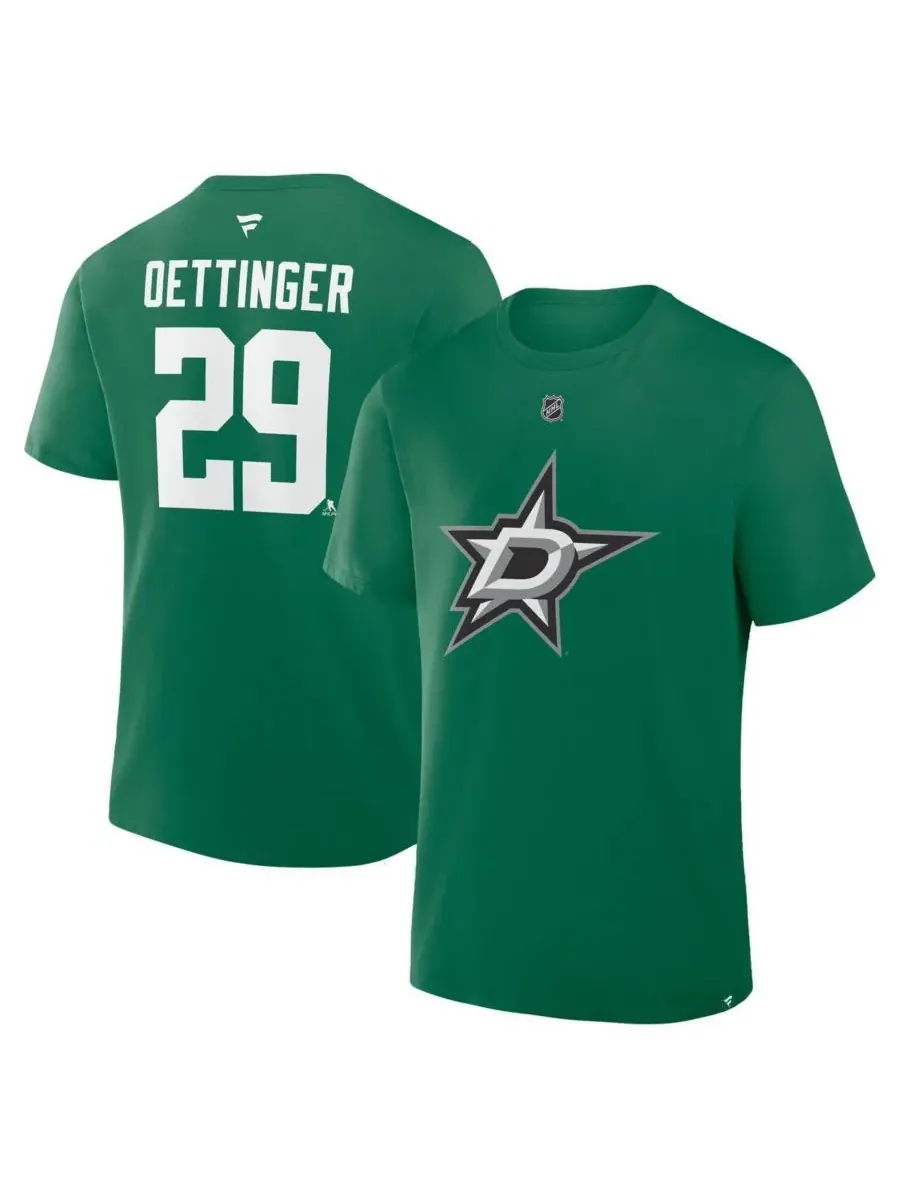 Fanatics Мужская футболка Jake Oettinger Kelly Green Dallas Stars Authentic Stack с именем и номером