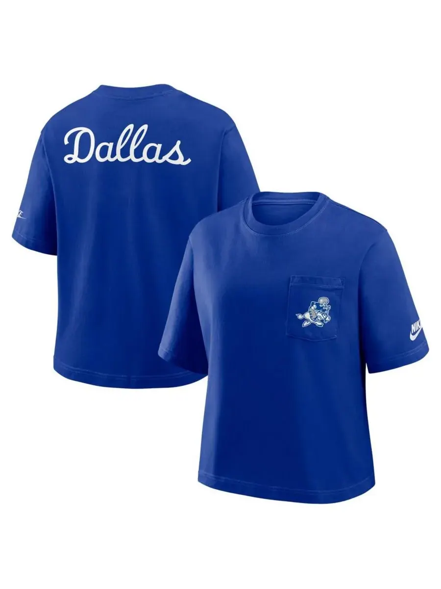 Nike Женская темно-синяя футболка Dallas Cowboys Rewind Pocket Boxy