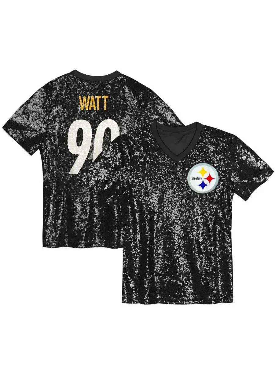 Outerstuff Женская черная футболка с V-образным вырезом TJ Watt Pittsburgh Steelers с именем и