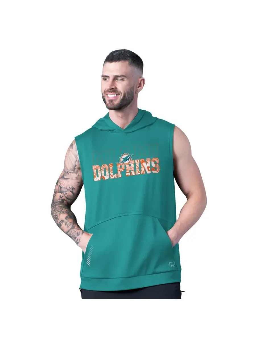 Мужская толстовка без рукавов Aqua Miami Dolphins Tri-Blend Rebound MSX by Michael Strahan