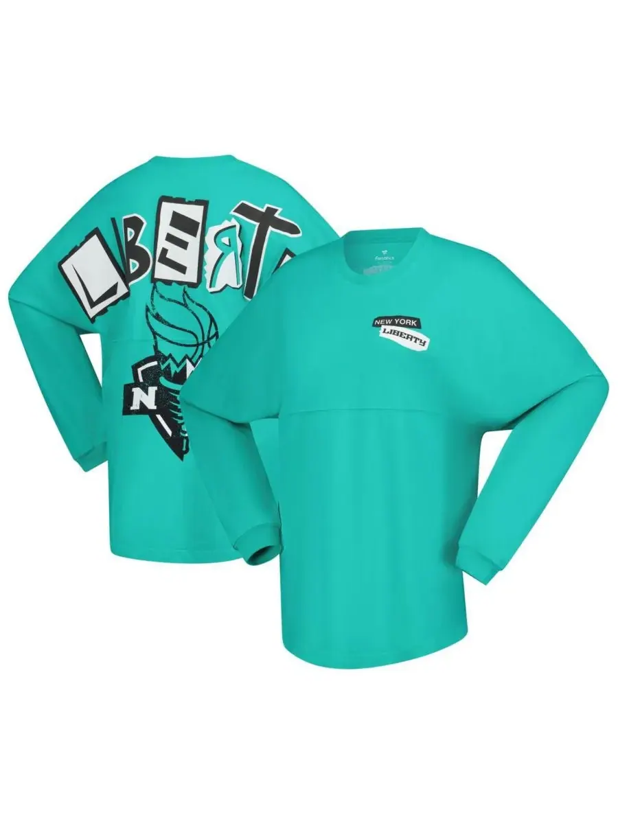 Spirit Jersey Женская футболка с длинными рукавами, мятного цвета, с нашивками «Нью-Йоркская