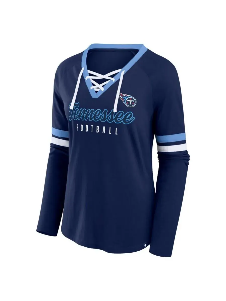 Fanatics Женская темно-синяя модная футболка с длинными рукавами и шнуровкой Tennessee Titans Won — изображение 2 из 3