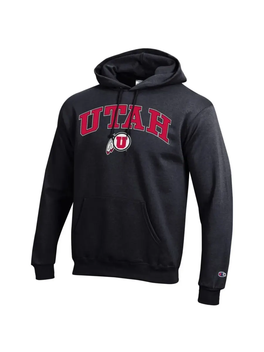 Champion Мужская черная толстовка с капюшоном и логотипом Utah Utes Arch Over Logo — изображение 2 из 3, черный