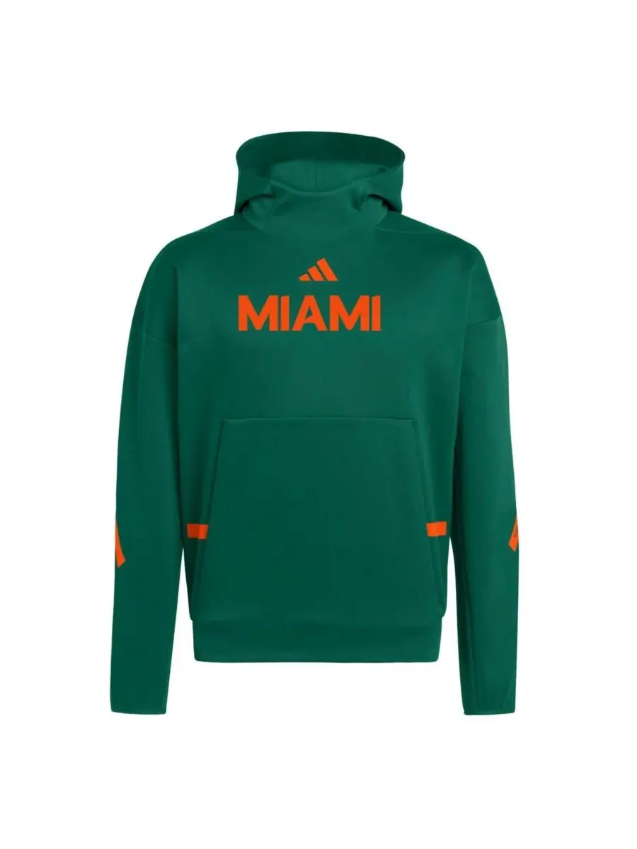 Adidas Мужская зеленая толстовка с капюшоном Miami Hurricanes ZNE — изображение 2 из 3, зеленый