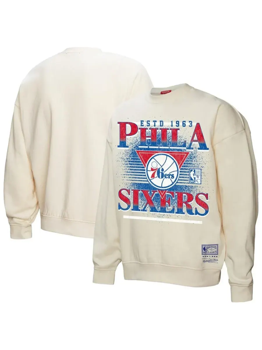 Mitchell & Ness Женская кремовая толстовка-пуловер с символикой Philadelphia 76ers