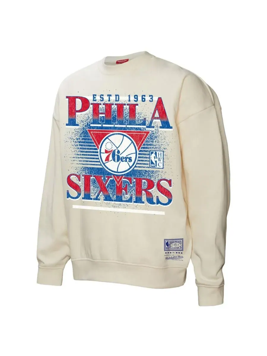 Mitchell & Ness Женская кремовая толстовка-пуловер с символикой Philadelphia 76ers — изображение 3 из 3, бежевый
