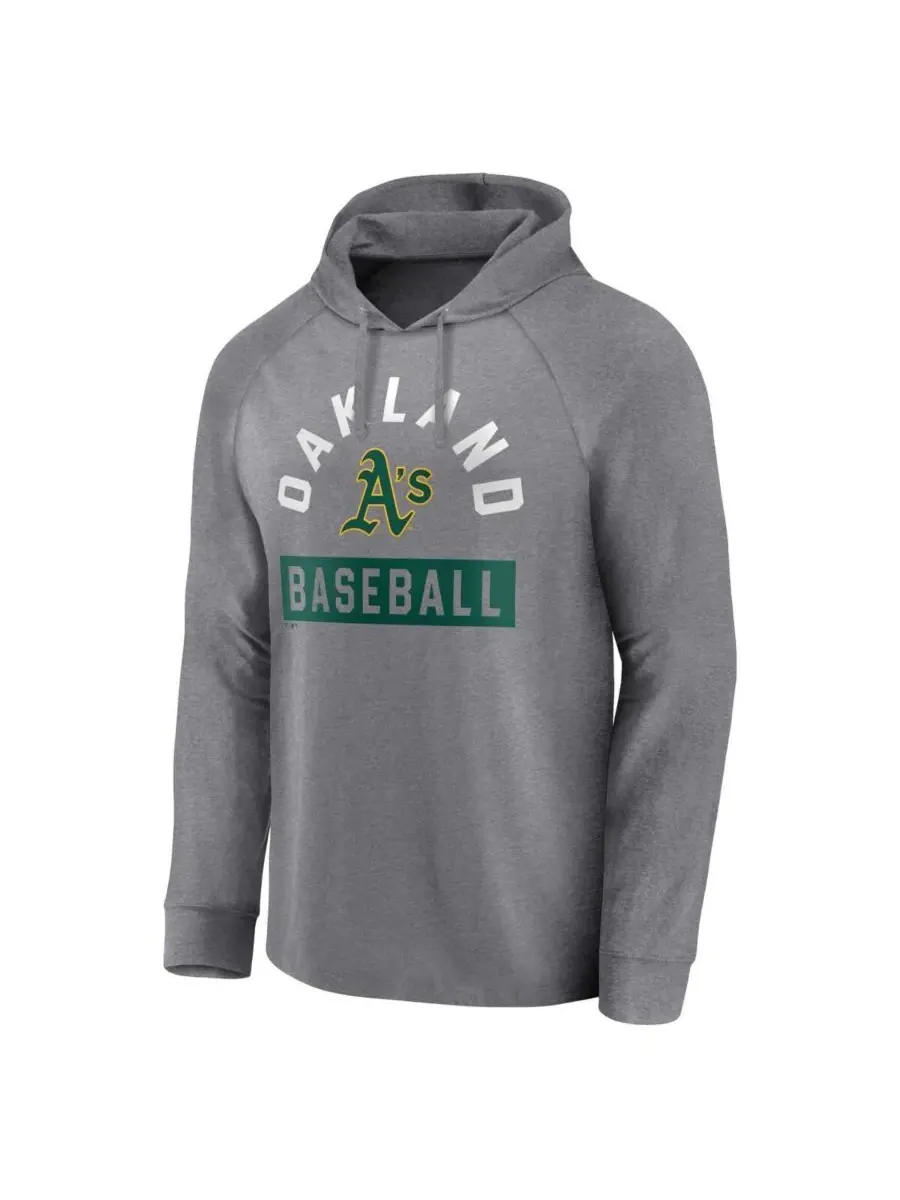 Fanatics Мужская серая толстовка с капюшоном Oakland Athletics No Time Off с рукавами реглан — изображение 3 из 3, серый