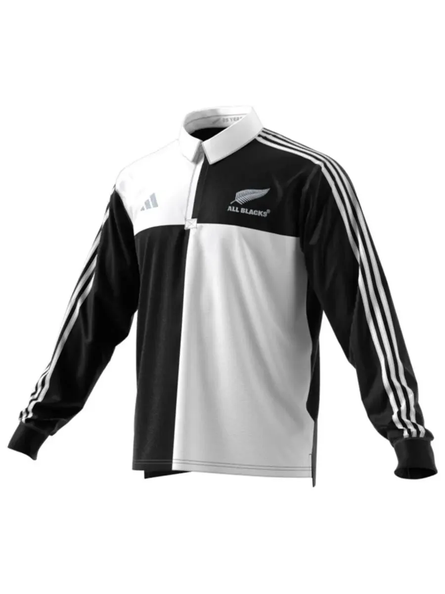 Adidas Мужская черная поло-рубашка с длинным рукавом, посвященная новозеландскому регби, сезон — изображение 2 из 4, черный