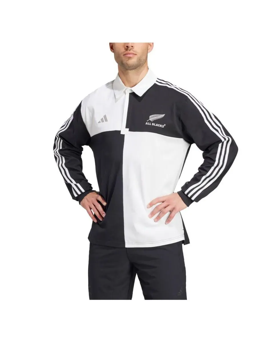 Adidas Мужская черная поло-рубашка с длинным рукавом, посвященная новозеландскому регби, сезон — изображение 4 из 4, черный