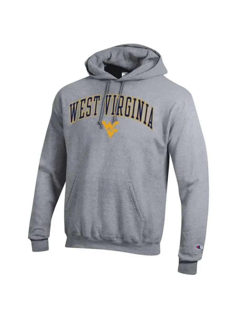 Champion Мужская толстовка с капюшоном серого цвета с арочным логотипом команды West Virginia — изображение 3 из 3, серый
