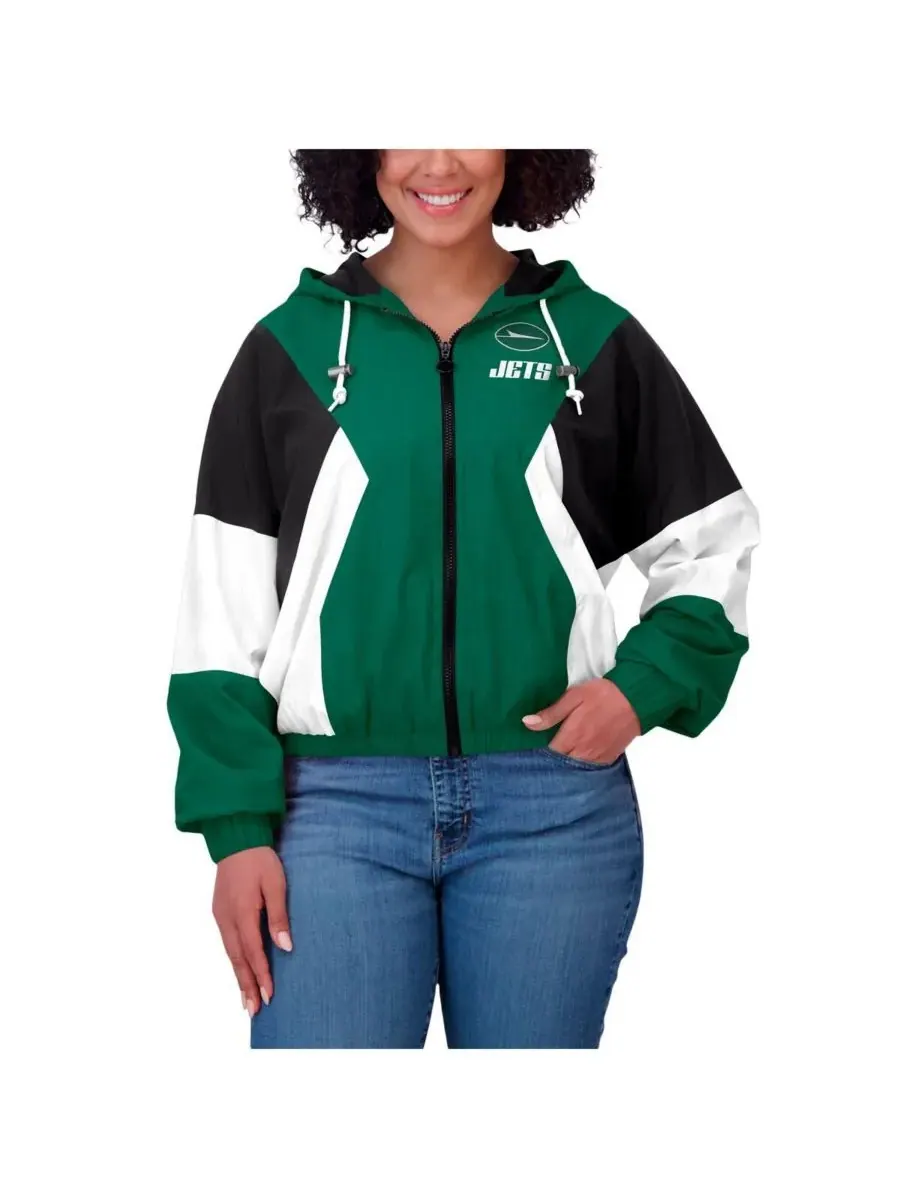 WEAR by Erin Andrews Женская зеленая ветровка на молнии с цветными блоками в стиле New York Jets — изображение 2 из 5
