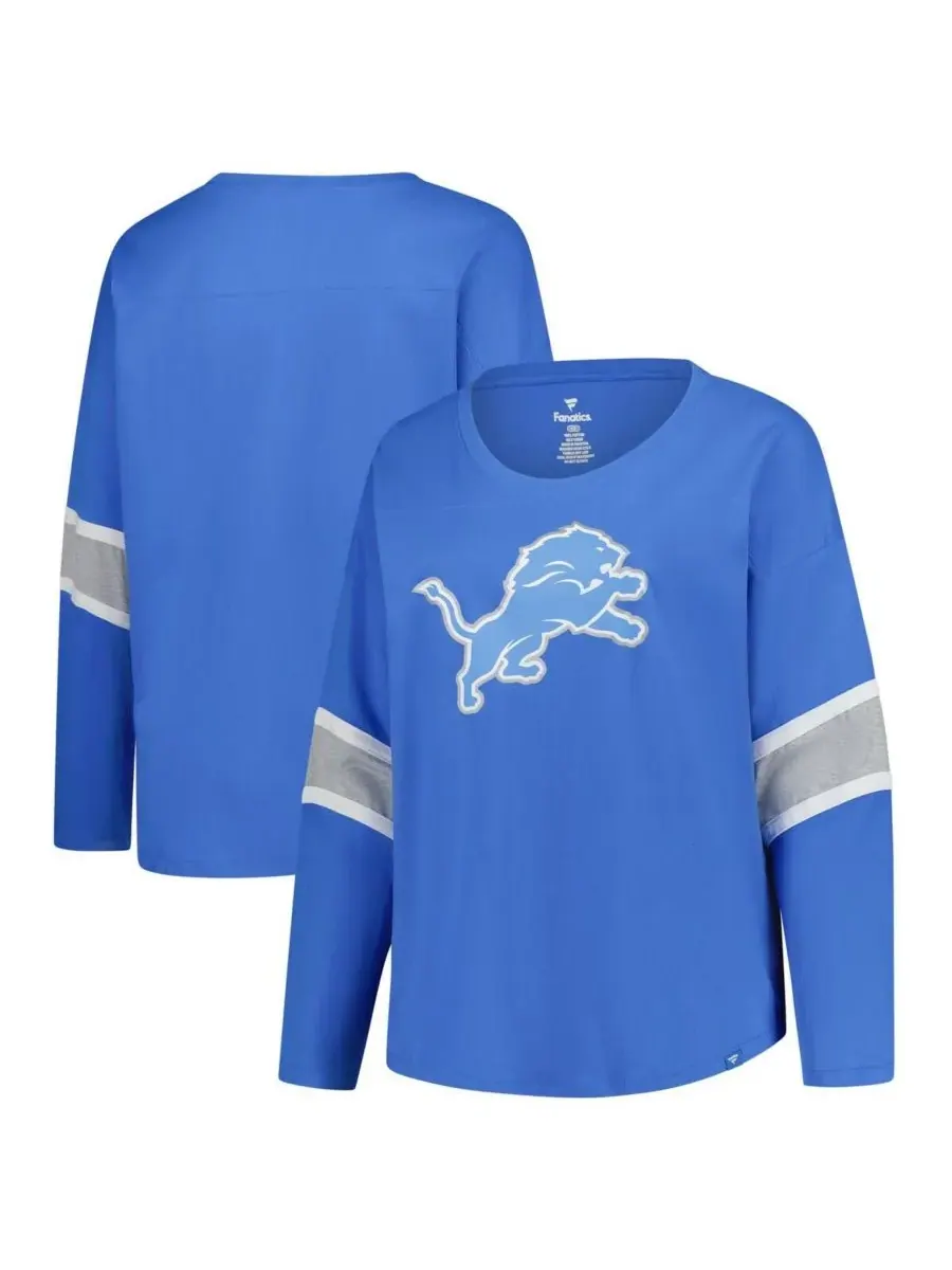 Fanatics Женская синяя футболка Detroit Lions большого размера Redzone с рукавами 3/4 и круглым