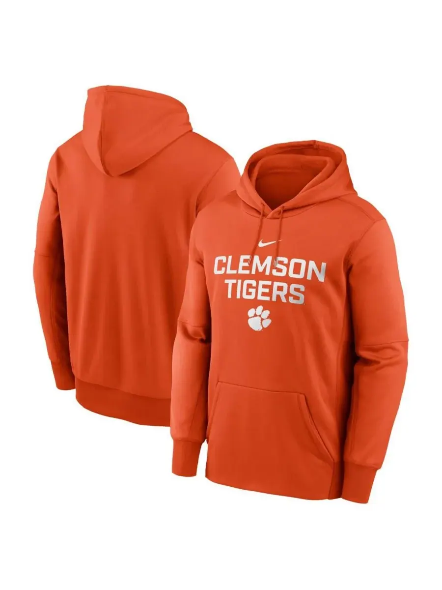 Nike Мужская оранжевая толстовка с капюшоном Clemson Tigers Team Stacked Performance Pullover Hoodie