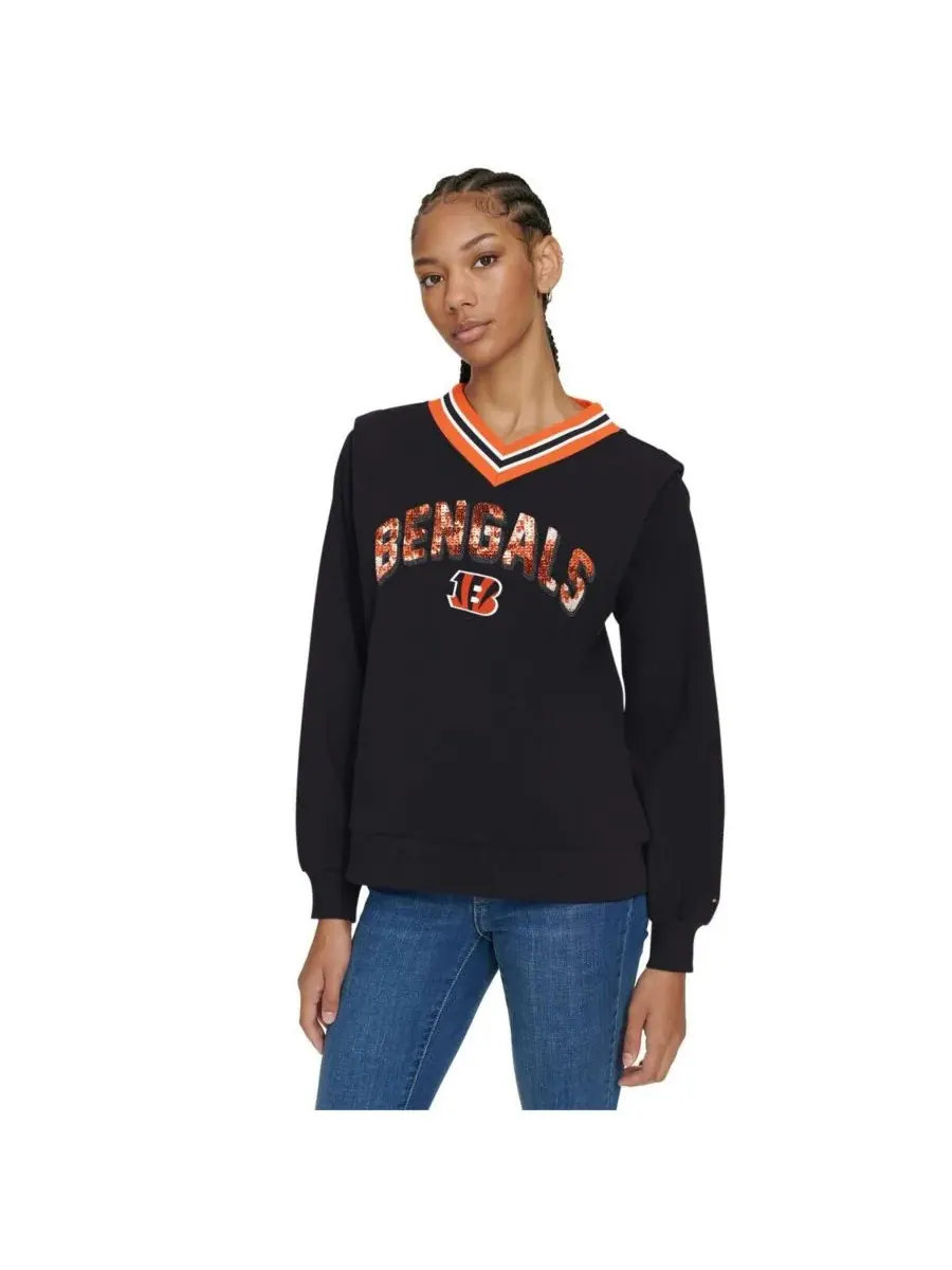 Tommy Hilfiger Женская черная толстовка с V-образным вырезом Cincinnati Bengals Alice