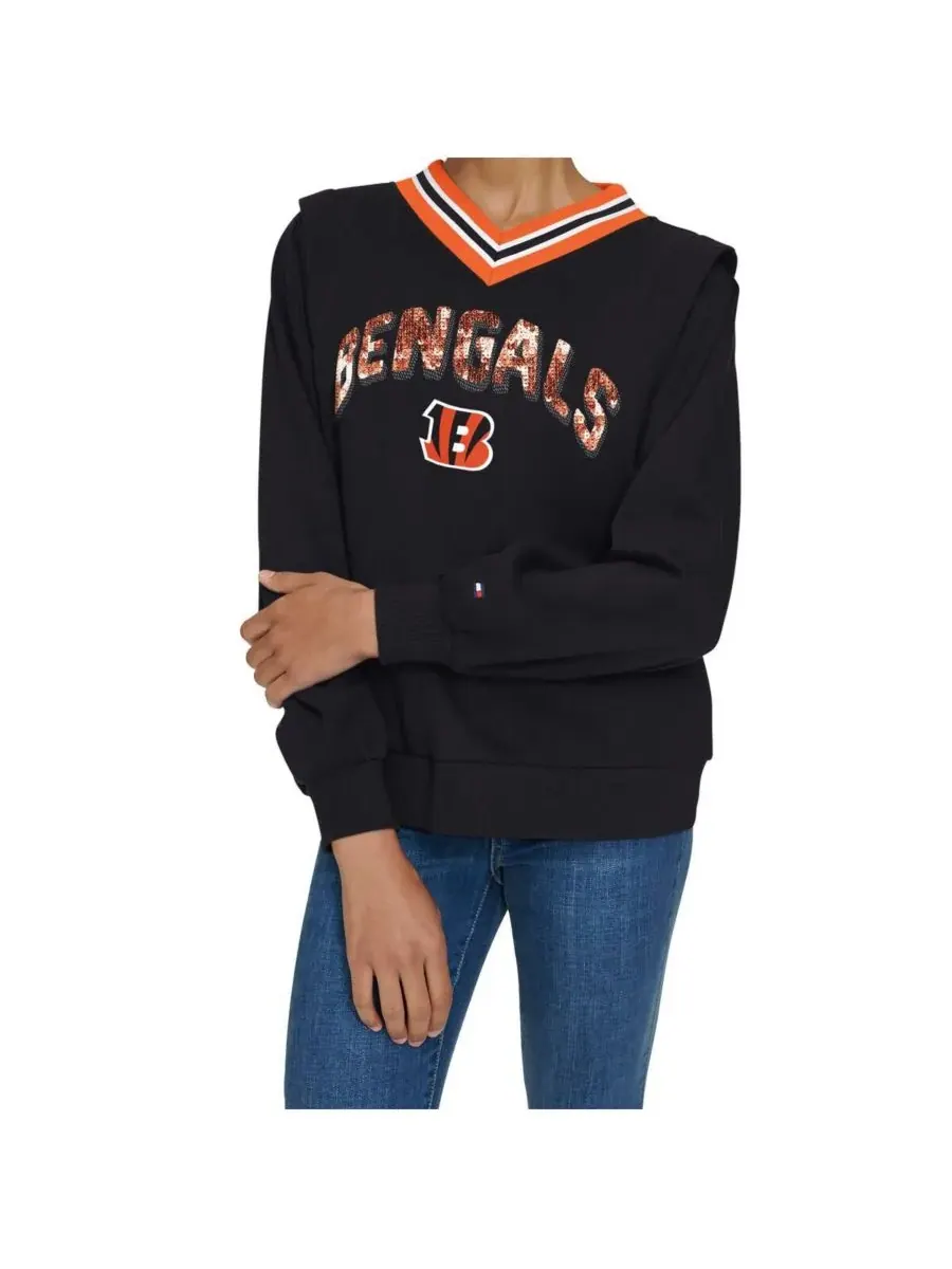 Tommy Hilfiger Женская черная толстовка с V-образным вырезом Cincinnati Bengals Alice — изображение 2 из 3, черный