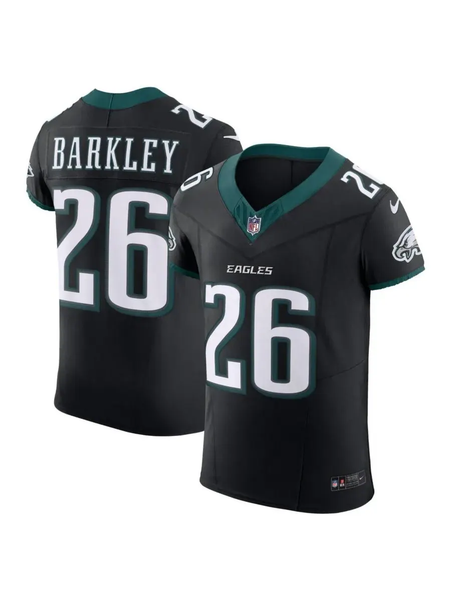 Nike Мужская черная футболка Saquon Barkley Philadelphia Eagles Alternate Vapor FUSE Elite