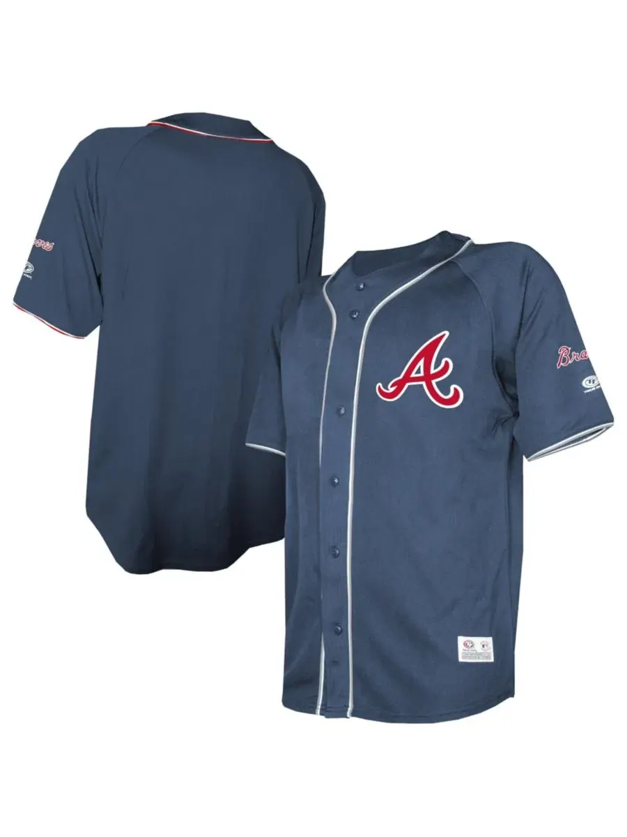 Мужская бейсбольная футболка Atlanta Braves с полной застежкой на пуговицах