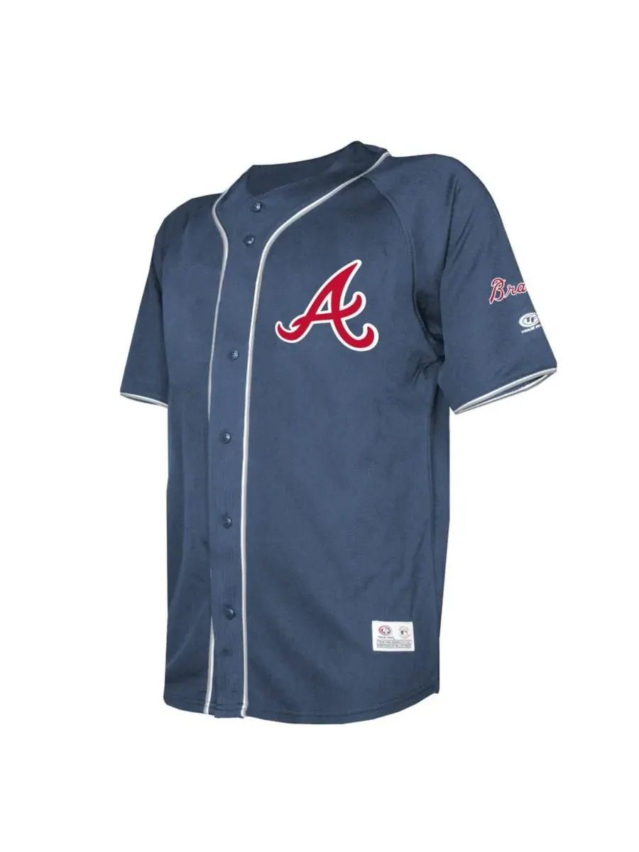 Мужская бейсбольная футболка Atlanta Braves с полной застежкой на пуговицах — изображение 2 из 2, темно-синий